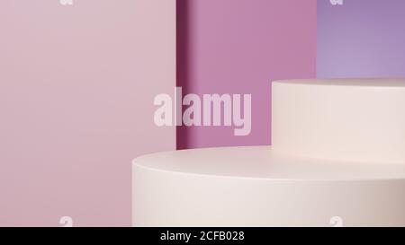 3d render empty light yellow podium  for showcase product mockups with pink wall background. Stock Photo