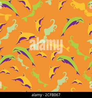 Silhouette mermaid dolphin bright summer sunny colored juicy pat Stock Vector