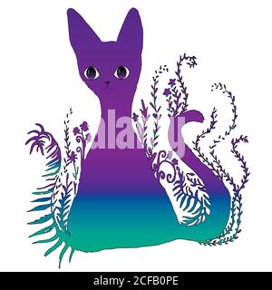 Design is a bright colorful surreal surreal cat. Stock Vector