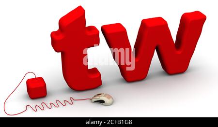 Taiwan domain .tw. 3d illustration of domain name '.tw' in red color. Internet concept on white background Stock Photo