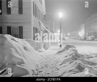 Snowy Night in Woodstock, Vermont Stock Photo