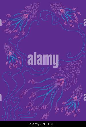 Fantastic ocean creatures beautiful psychedelic bright colorful Stock Vector