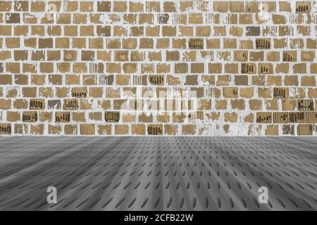 Grey floor under the wall with brick wallpaper Stock Photo