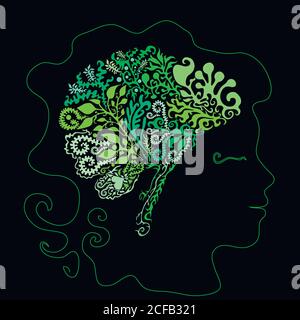 Vector, silhouette of a man s head, design of a brain in the for Stock Vector
