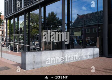 Entrance of the Anne Frank House Museum on the Prinsengracht in Amsterdam
