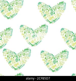 seamless pattern green heart Stock Vector