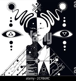 Equilibrium abstract girl figure made up of geometric shape Stock Vector