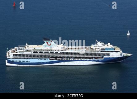 Some of the World's leading Ocean going cruise liners have been moored in Weymouth Bay, near Portland, during the 2020 Covid Pandemic. Stock Photo