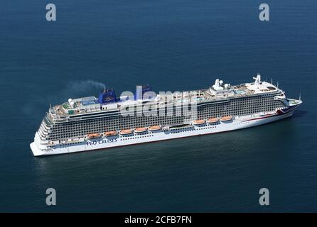 Some of the World's leading Ocean going cruise liners have been moored in Weymouth Bay, near Portland, during the 2020 Covid Pandemic. Stock Photo