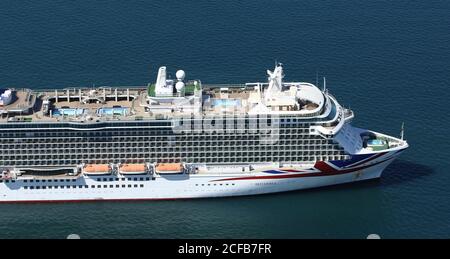 Some of the World's leading Ocean going cruise liners have been moored in Weymouth Bay, near Portland, during the 2020 Covid Pandemic. Stock Photo