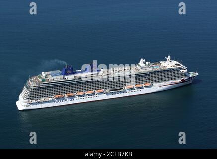 Some of the World's leading Ocean going cruise liners have been moored in Weymouth Bay, near Portland, during the 2020 Covid Pandemic. Stock Photo