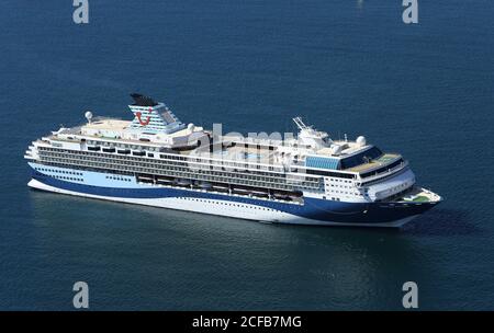 Some of the World's leading Ocean going cruise liners have been moored in Weymouth Bay, near Portland, during the 2020 Covid Pandemic. Stock Photo