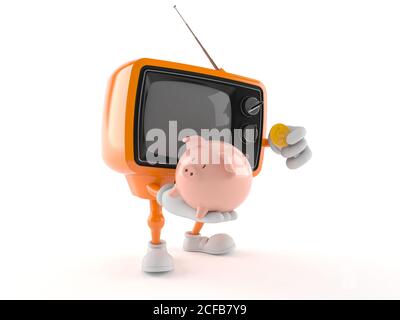 Retro TV with Piggy bank isolated on white background Stock Photo