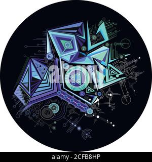 Abstract, geometric, graphic, cyber color background, line, circ Stock Vector