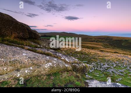 Sunrise on Dartmoor National Park Landscape Stock Photo