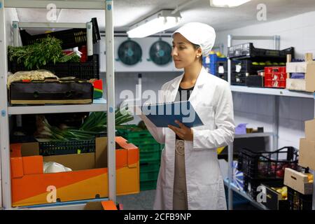 Sanitation inspector checking freezer in restaurant Stock Photo