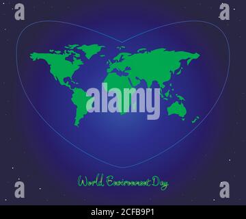 World Environment Day.Blue heart with green continents of the planet,isolated. Stock Vector