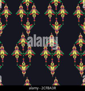 Fantasy cartoon cyberpunk insects seamless pattern. Stock Vector