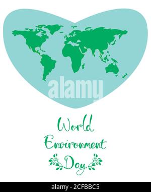 World Environment Day. A blue heart with green continents of the planet on a white background. Stock Vector