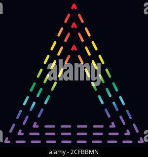 Rainbow triangle consisting dashed line, isolated black background Stock Vector