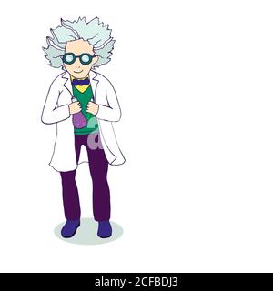 Hand drawing cartoonish bright character, mad scientist conducti Stock Vector