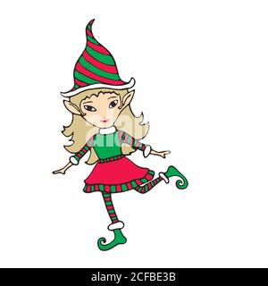 Hand drawing cute elf in a cap, isolated on white background, ca Stock Vector