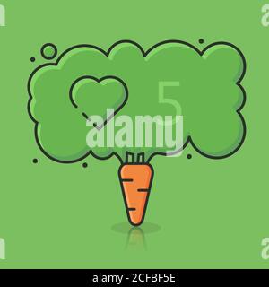 concept vegan carrot and social network like icon with counter numerals Stock Vector