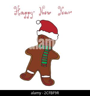 Christmas, New Year greeting hand drawing card design gingerbrea Stock Vector