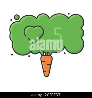 concept vegan carrot and social network like icon with counter numerals Stock Vector