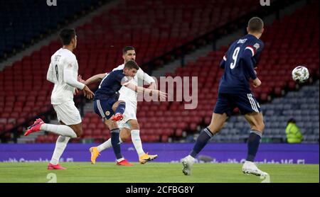 Scotland's Ryan Christie has a shot on goal during the UEFA Nations League Group F match at Hampden Park, Glasgow. Stock Photo