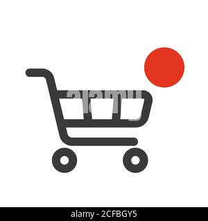 shopping cart icon with counter added online commodity on white background. Stock Vector