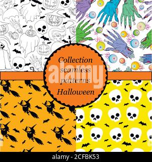 Collection of seamless patterns for Halloween. Bright, beautiful Stock Vector