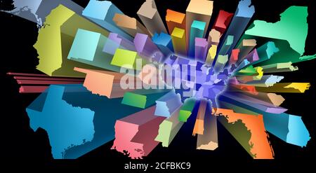 United States concept as a USA graphic element with 3D illustration style American states. Stock Photo