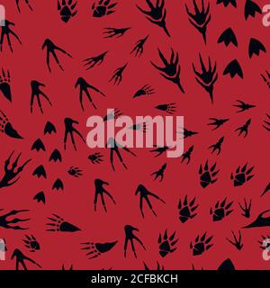 Hand drawn imprint of paws of monsters, seamless pattern traces Stock Vector