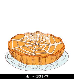 Comic style, hot, freshly baked pumpkin, fruit pie, glaze in the Stock Vector