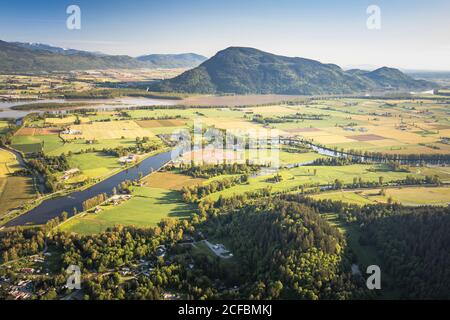 Aerial view of Dewdney and Sumas Mountain, Fraser Valley B.C. Canada. Stock Photo