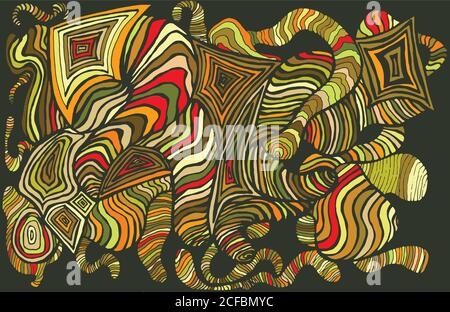Bright, colorful, abstract pattern, many lines, waves, sketch st Stock Vector