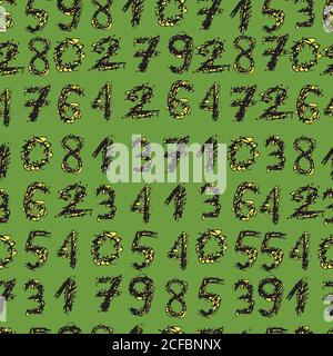 Hand drawn, color numbers seamless pattern, sketch grunge style, Stock Vector