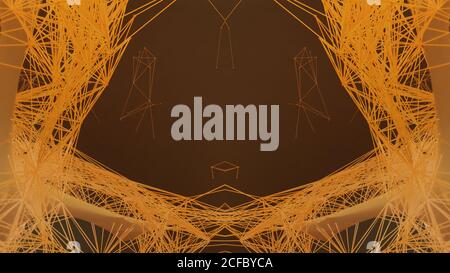abstract background with curved and linear shapes in yellow on a black background Stock Photo
