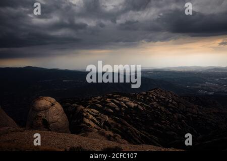 Views of the Montserrat Mountain with storm, Catalonia, Spain Stock Photo