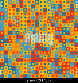 Abstract geometric pattern with small colorful dots in squares. Random colored swatches. Seamless vector background. Five colors only  - easy to recol Stock Vector