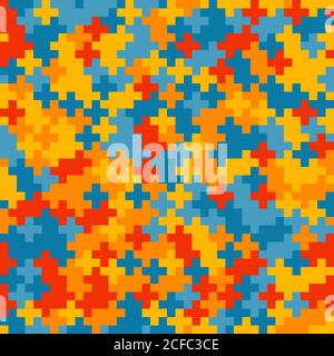 Abstract geometric pattern with  colorful crosses . Random colored swatches. Seamless vector background. Five colors only  - easy to recolor.. Stock Vector