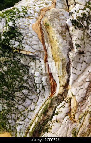 Beautiful green moss on rough stone Stock Photo