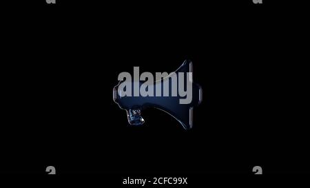 3d rendering glass symbol of megaphone isolated on black background ...