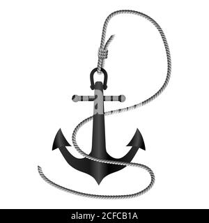 Anchor tied with rope isolated on white, 3d vector illustration Stock Vector