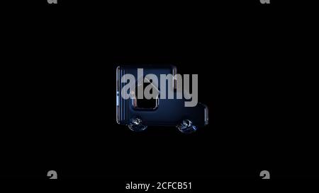 3d rendering glass symbol of truck with up arrow inside isolated on black background with light blue and orange reflection