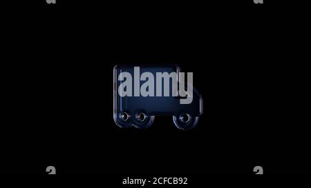 3d rendering glass symbol of moving truck isolated on black background with light blue and orange reflection
