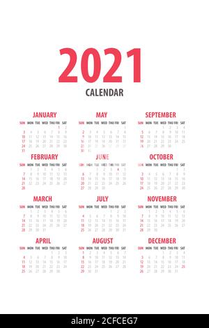 2021 monthly calendar template isolated white color Stock Vector