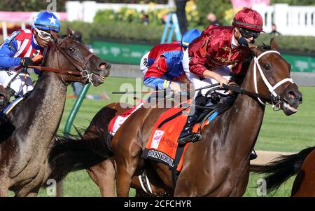 Louisville, United States. 04th Sep, 2020. Oaks horses enter the first turn in the 146th running of the Kentucky Oaks at Churchill Downs Friday, September 4, 2020 in Louisville, Kentucky. Photo by John Sommers II/UPI Credit: UPI/Alamy Live News Stock Photo