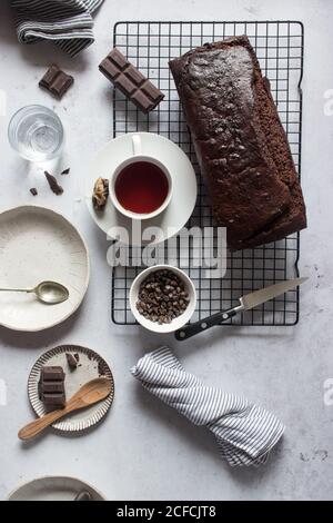 Delicious cake and tea on table Stock Photo